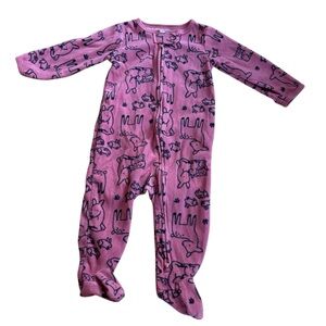 Carter’s Pink Fleece Pajama 2-way zip Forest Winter Animals Deer Baby Girl 9M